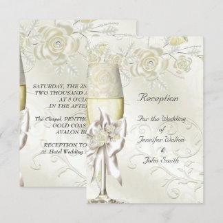 Reception Card Wedding Gold Cream Pearl Floral
