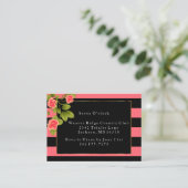 Reception - Coral Roses on Coral and Black Stripes Enclosure Card (Standing Front)