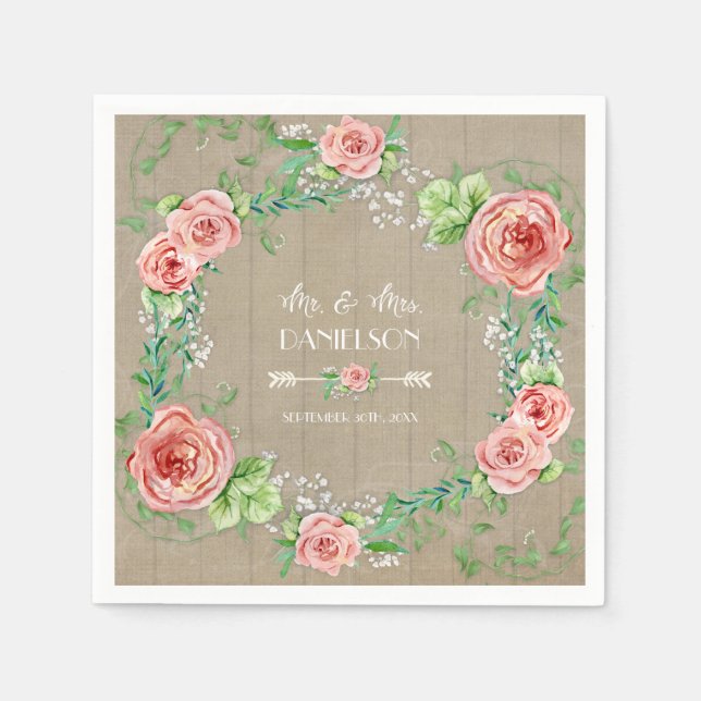 Reception Decor Bridal Shower Boho Wreath Floral Paper Napkins (Front)