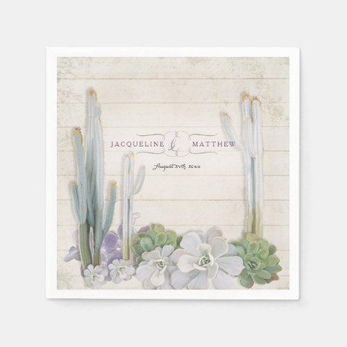 Reception Decor Desert Cactus n Succulent Wooden Paper Napkins