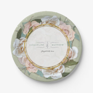 Reception Decor French Blush Rose Wreath Floral Paper Plates