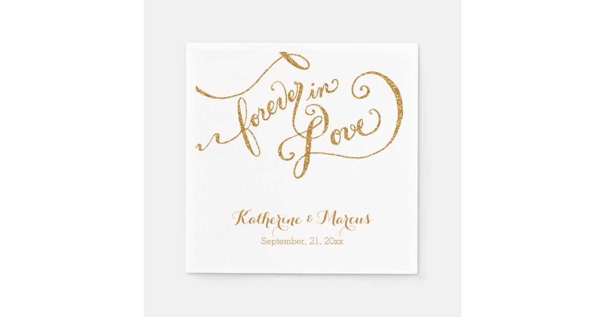 Reception Decor Napkin Script Forever Love Glitter | Zazzle