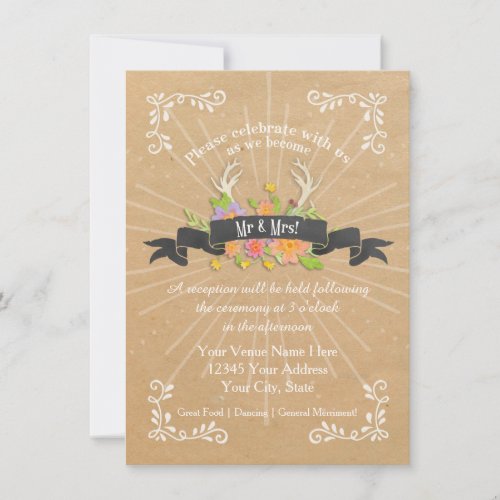 Reception Deer Antler Wildflower Starburst Rustic Invitation