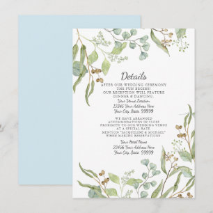 Reception Details Rustic Eucalyptus Foliage Blue Invitation