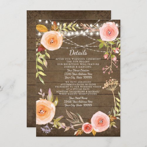 Reception Details Rustic Lights Wood Floral Wreath Invitation