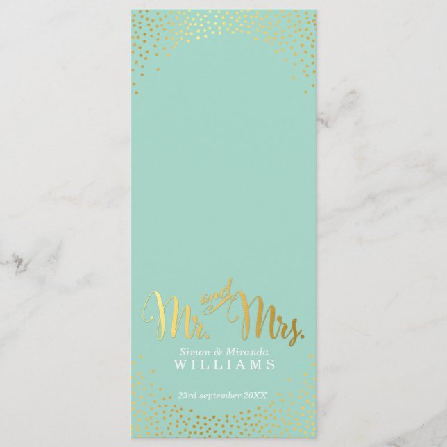 RECEPTION DINNER MENU mini gold confetti mint (Front)