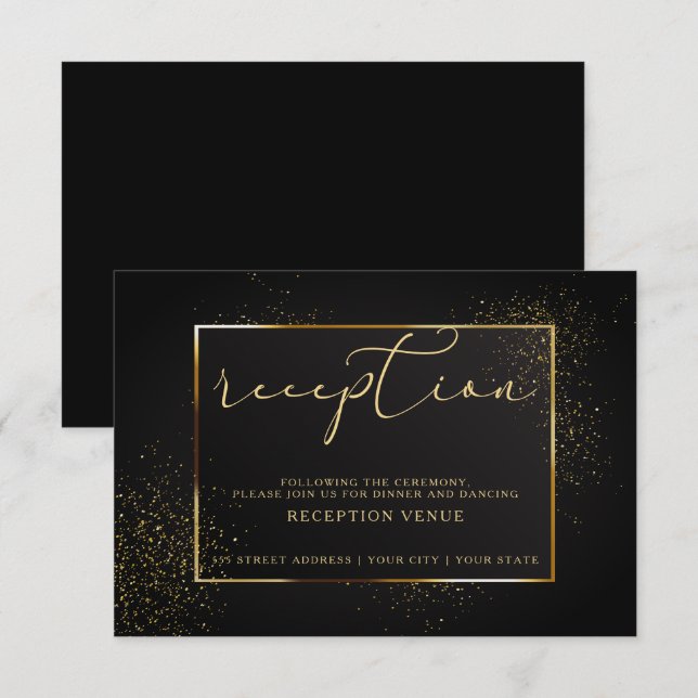 RECEPTION | Elegant Black and Gold Glitter Invitation (Front/Back)