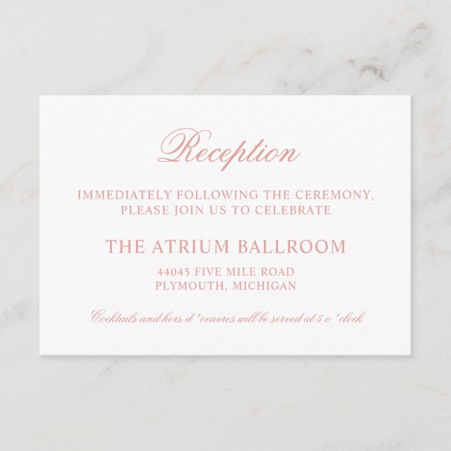Reception Elegant Rose Gold Calligraphy Enclosure Card (Front)