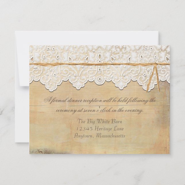 Reception Elegant Rustic Country Western Lace Wood Invitation (Back)