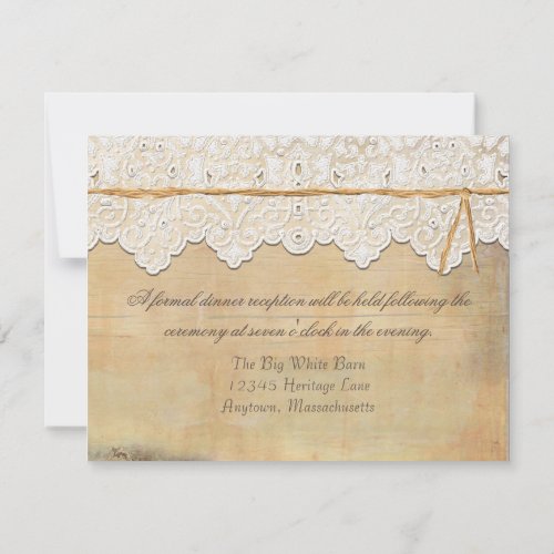 Reception Elegant Rustic Country Western Lace Wood Invitation