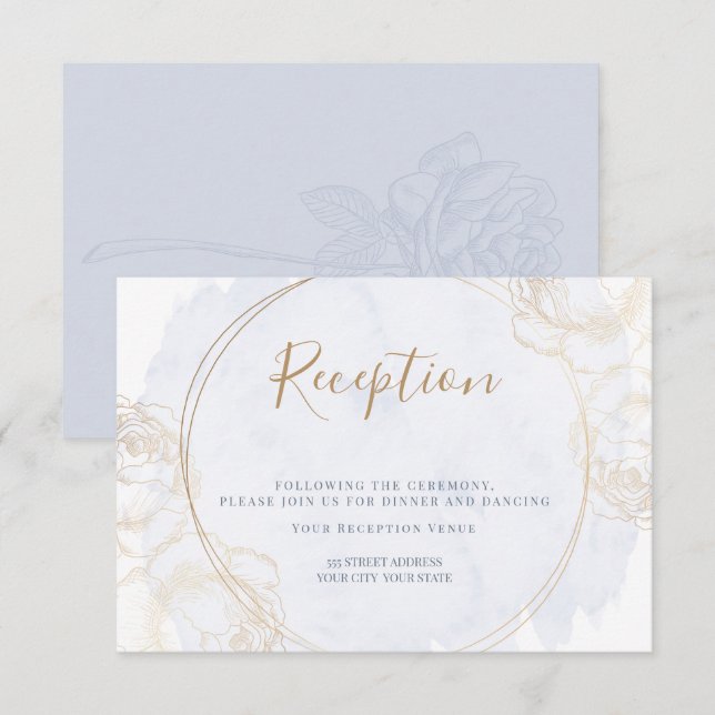 Reception | Gilded Rose Dusty Blue Watercolor Invitation (Front/Back)