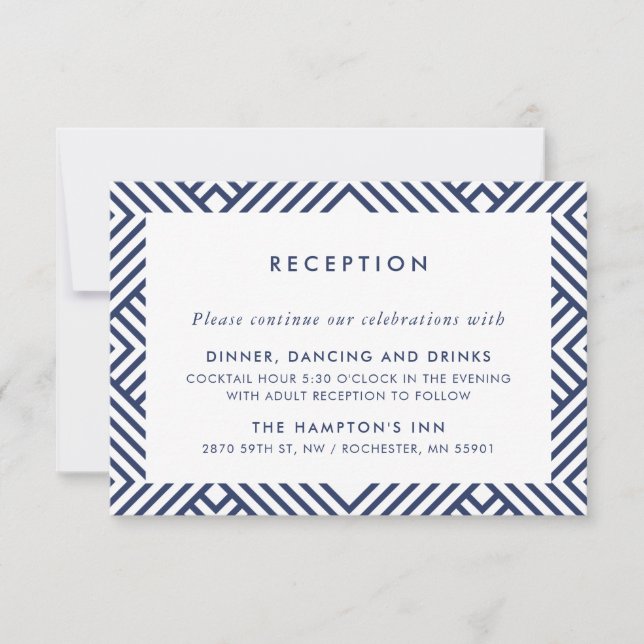 RECEPTION INSERT simple modern geo pattern navy Invitation (Front)