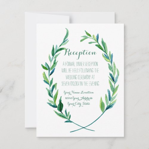 Reception Laurel Wreath Modern Simple Olive Leaf Invitation