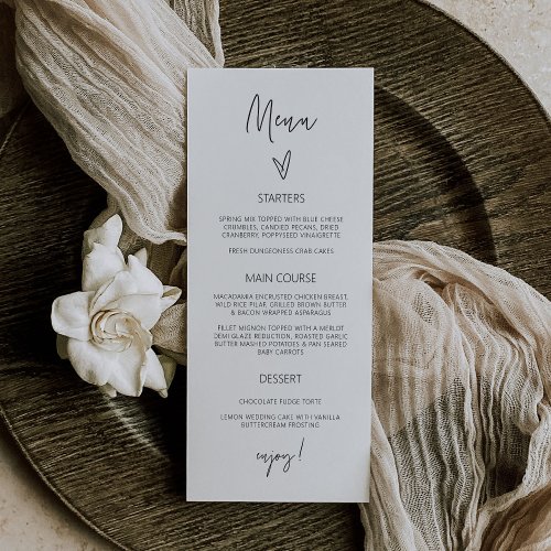 Reception Menu Wedding Classic Tall Meal Card G400