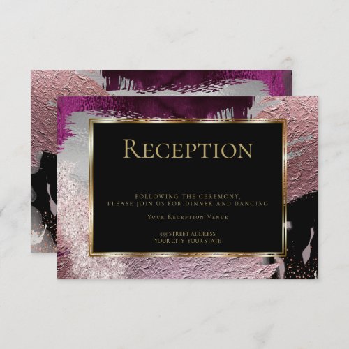 Reception  Modern Faux Metallic Berry Strokes Invitation