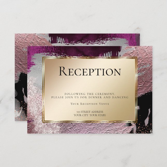 Reception| Modern Faux Metallic Gold Berry Strokes Invitation (Front/Back)
