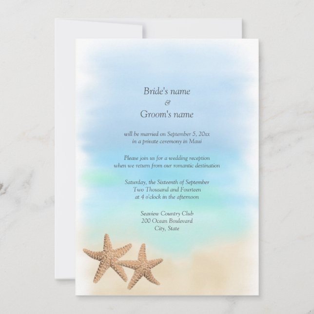 Reception Only Beach Theme Wedding Invitations (Front)