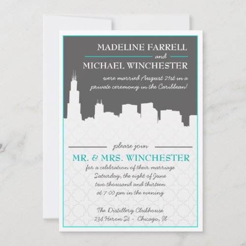 Reception Only Chicago Skyline Wedding Photo Invit Personalized Announcement