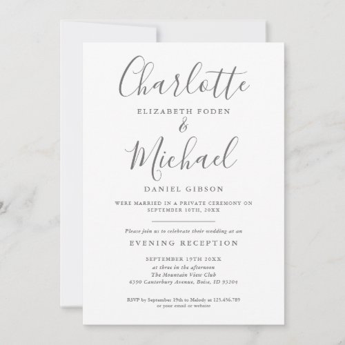 Reception Only Gray And White Script Wedding Invitation
