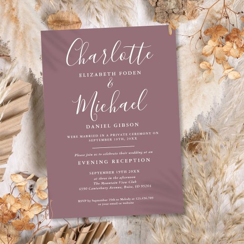 Reception Only Mauve Script Wedding Invitation