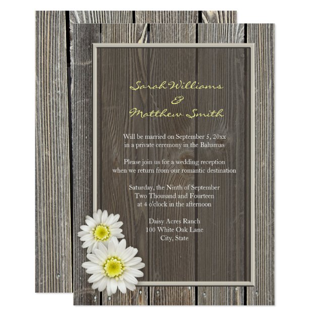 Reception Only Rustic Daisy Wedding Invitations