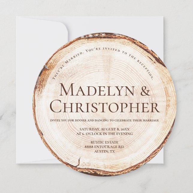 Reception Only Rustic Wedding Photo Wood Cut Slice Invitation (Front)