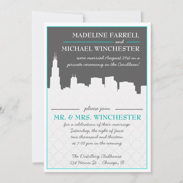Reception Only Urban Chicago Skyline Wedding Invit Invitation (Front)