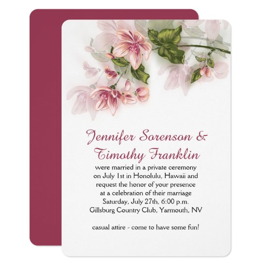 Reception Only Watercolor Pink Flowers Blossoms Invitation