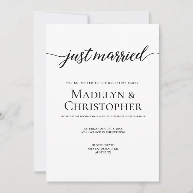Reception Only Wedding Photo Just married Invitation (Front)