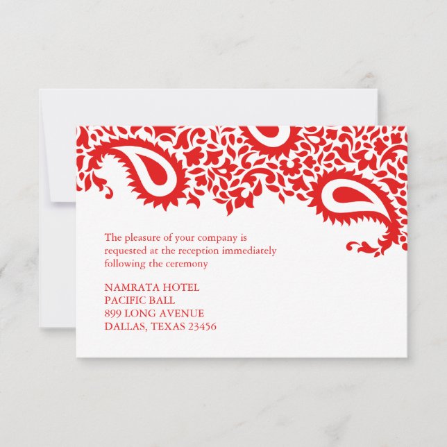 Reception Paisley Indian Style Wedding Flat Card (Front)
