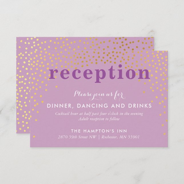 RECEPTION PARTY rustic chic gold confetti purple Invitation (Front/Back)