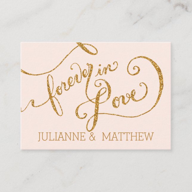 Reception Place Cards Script Forever Love Glitter (Front)