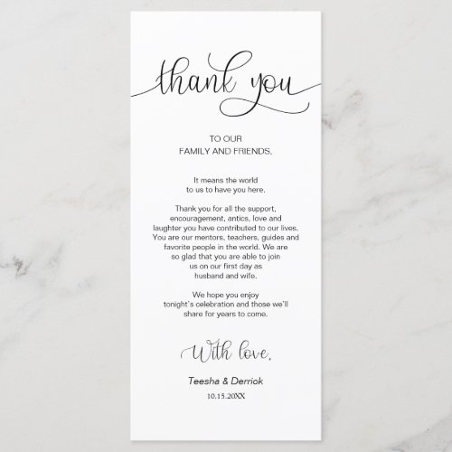 Reception Place Setting Thank You Black Font Card