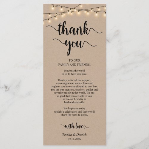 Reception Place Setting Thank You Kraft Cards