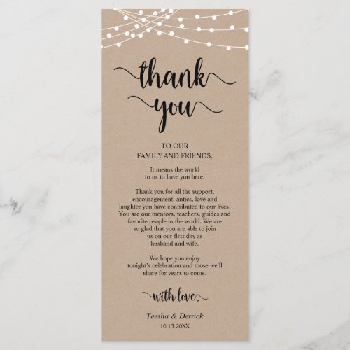 Reception Place Setting Thank You Kraft Cards