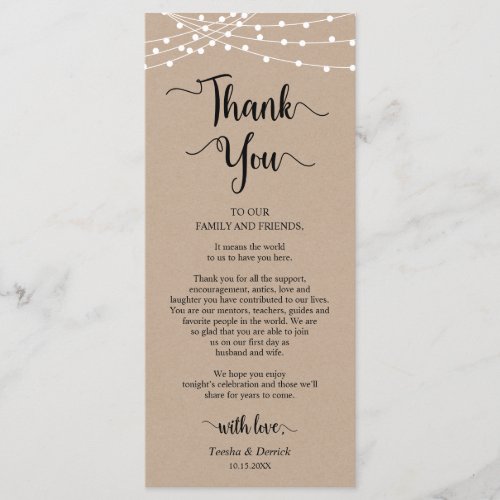 Reception Place Setting Thank You Kraft Cards