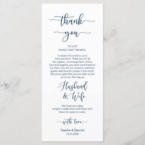 Reception Place Setting Thank You Navy Blue Card