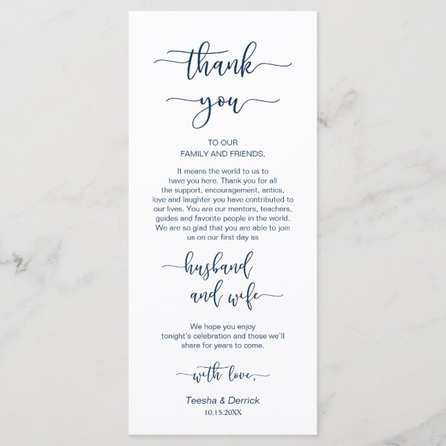 Reception Place Setting Thank You, Navy Blue, Card (Front)
