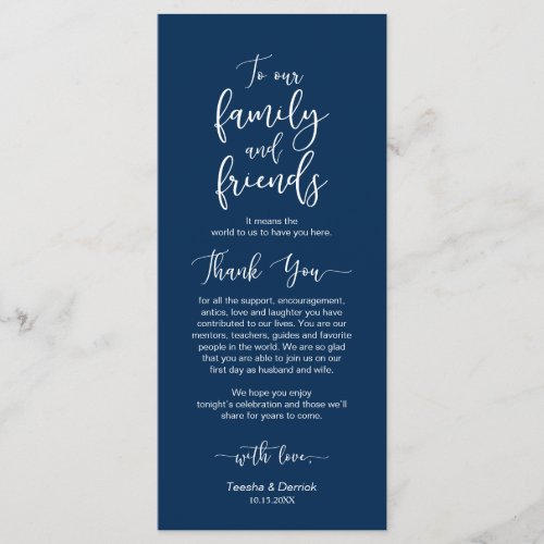 Reception Place Setting Thank You Navy Blue Card