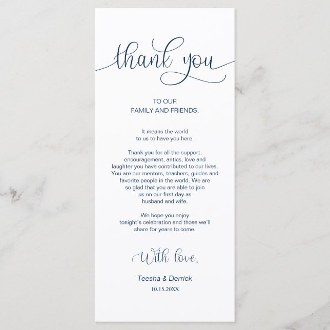 Reception Place Setting Thank You, Navy Blue Cards (Front)