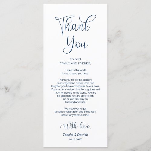 Reception Place Setting Thank You Navy Blue Cards