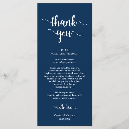 Reception Place Setting Thank You Rustic Blue Card