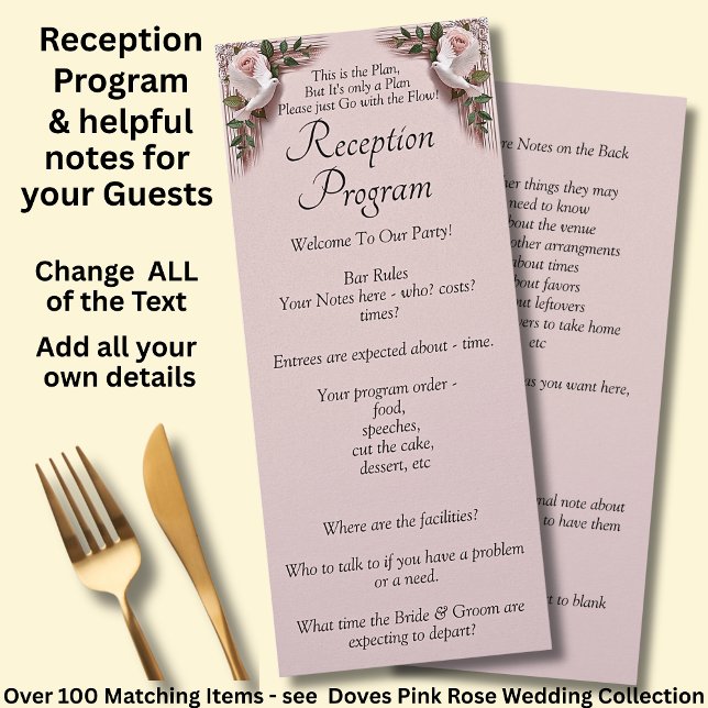 Reception Program - Pink Roses & Doves Wedding (Creator Uploaded)