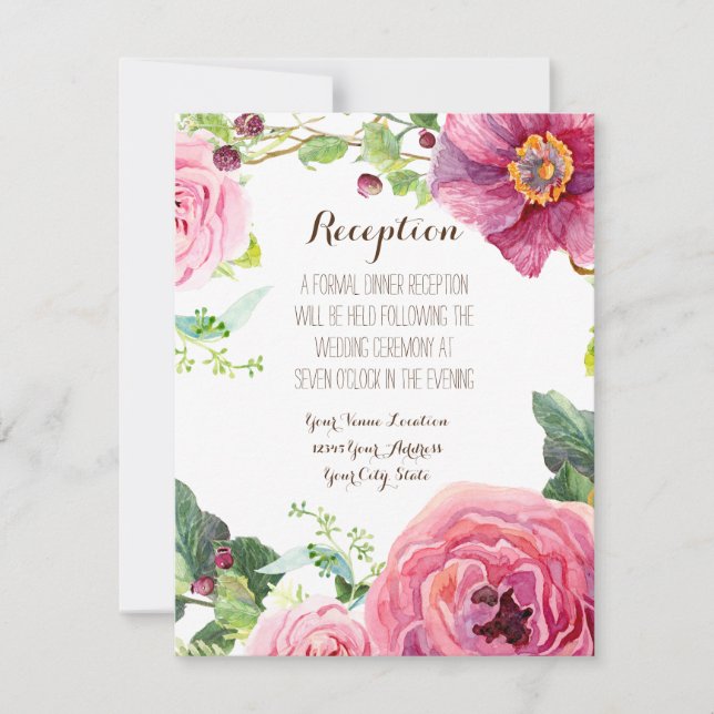Reception Rose Peony Wreath Modern Simple Leaf Invitation (Front)
