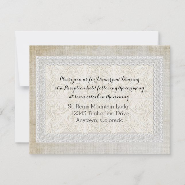 Reception Rustic Lace w Aged Vintage Linen Invitation (Front)