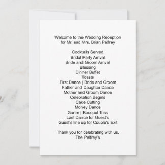 Reception Schedule Mr. and Mrs. Palfrey Invitation