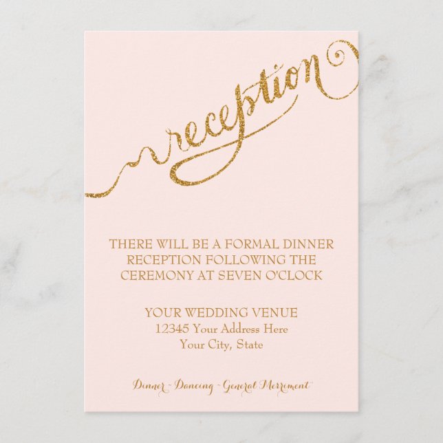 Reception Script Forever in Love Gold Glitter Enclosure Card (Front)