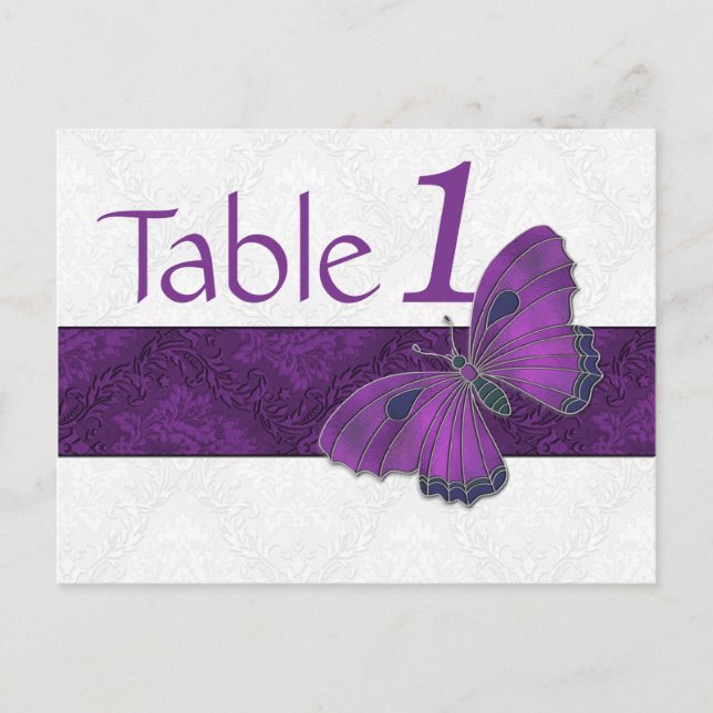 Reception Table Number Butterfly Brocade Purple (Front)