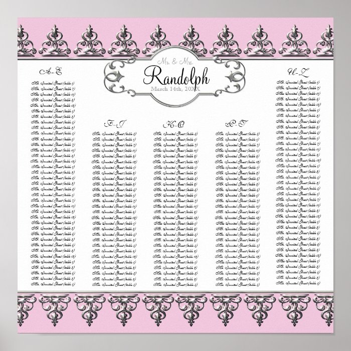 Reception Table Seating Chart Baroque Swirl Silver Poster