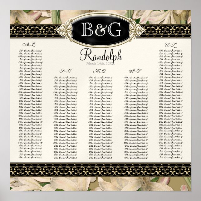 Reception Table Seating Chart Baroque Vintage Lily (Front)